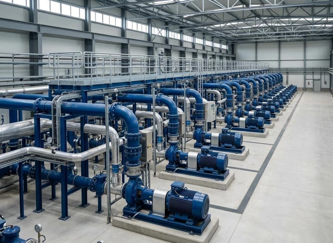 Industrial pump system motor with variable frequency drive for process water or circulation duty